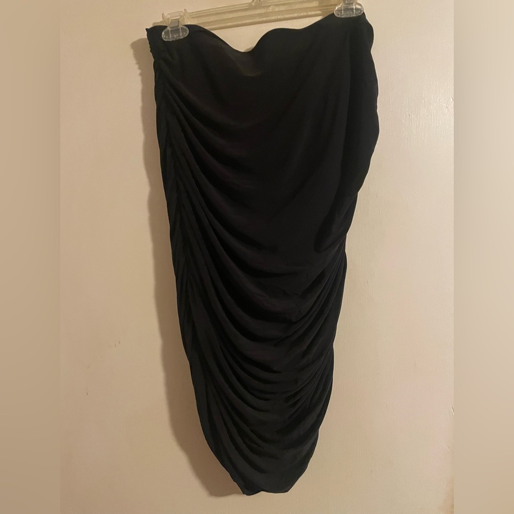 Express Black Ruched Midi Skirt